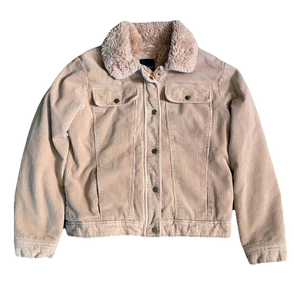 Me Jane Corduroy Sherpa Lined Jacket Tan Faux Fur Collar Women’s Size Large
